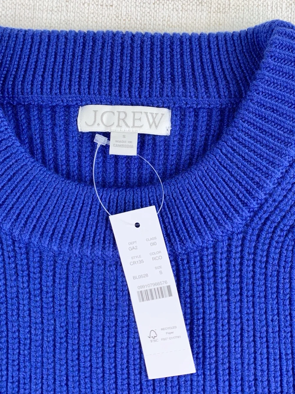 J crew women's S Fitted-waist crewneck sweater in ribbed merino wool long sleeve